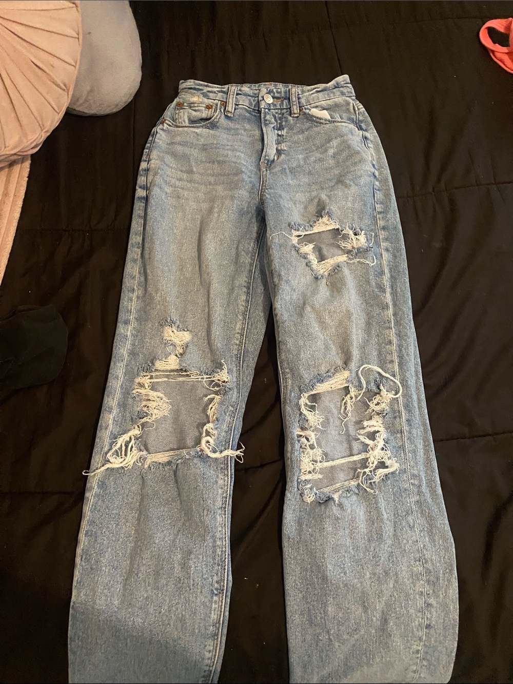 American Eagle Outfitters Light Blue Ripped Wide Leg Jeans